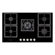 900mm Hob, 4 Burner + Wok, Gas, Black Glass