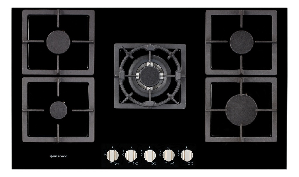 GAS COOKTOP 900MM GLASS 4BURNER+WOK